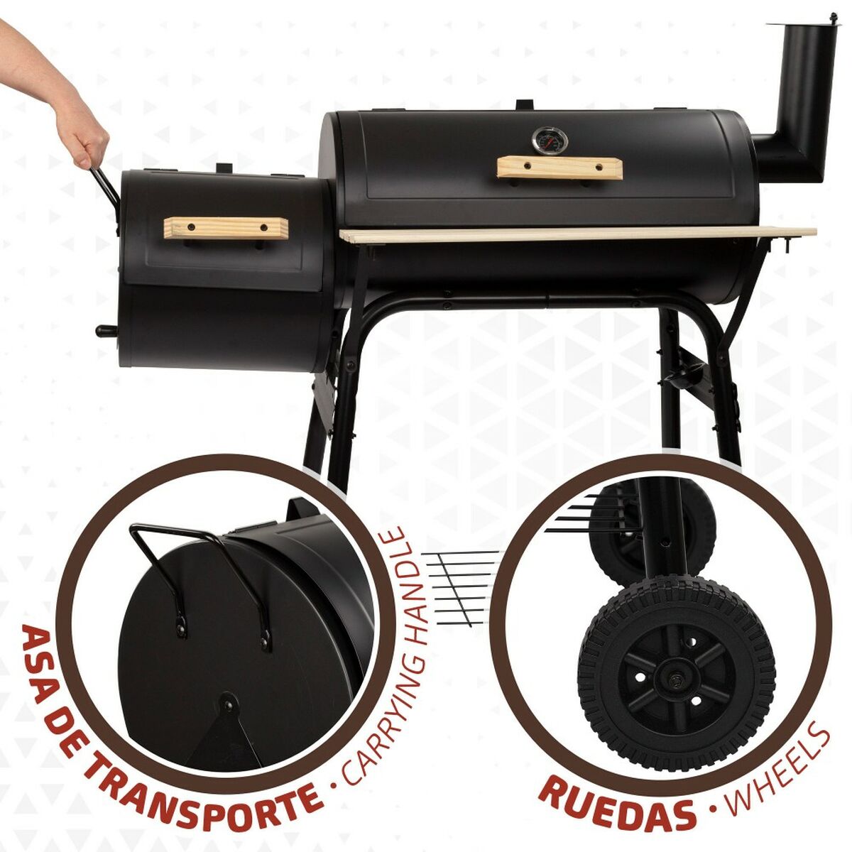 Aktive Kolenbarbecue Met Wielen Aktive Staal Plastic Geëmailleerd Metaal 106 X 106 X 61 Cm Zwart