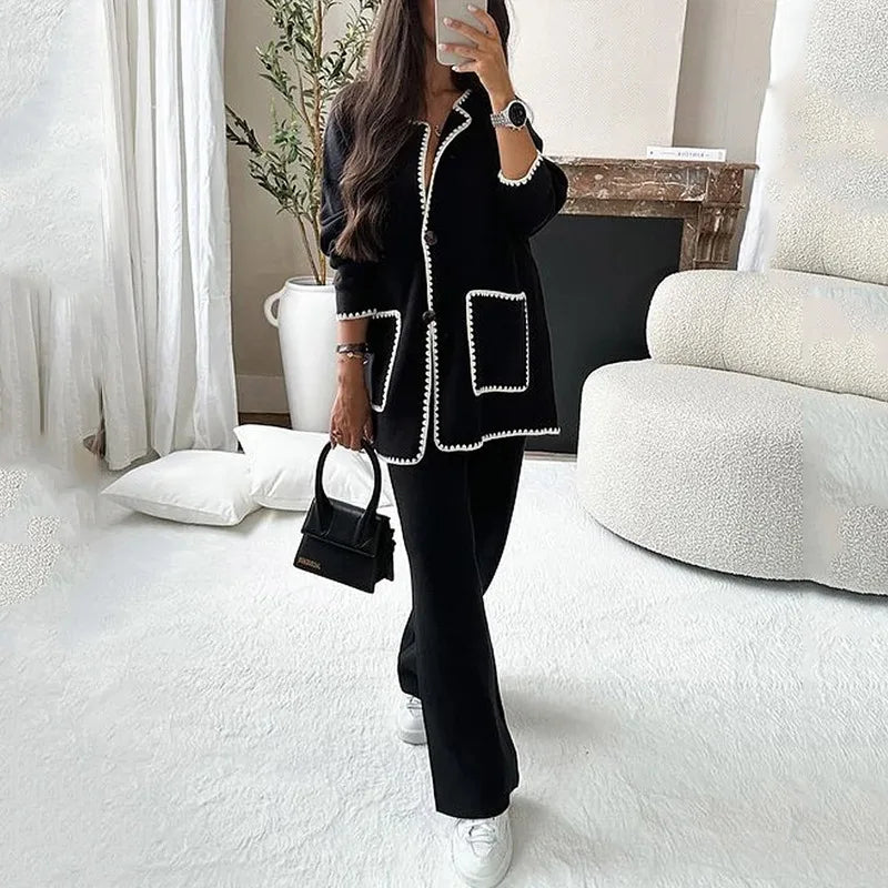 Elegant Autumn Women's Knit Cardigan & Pants Set