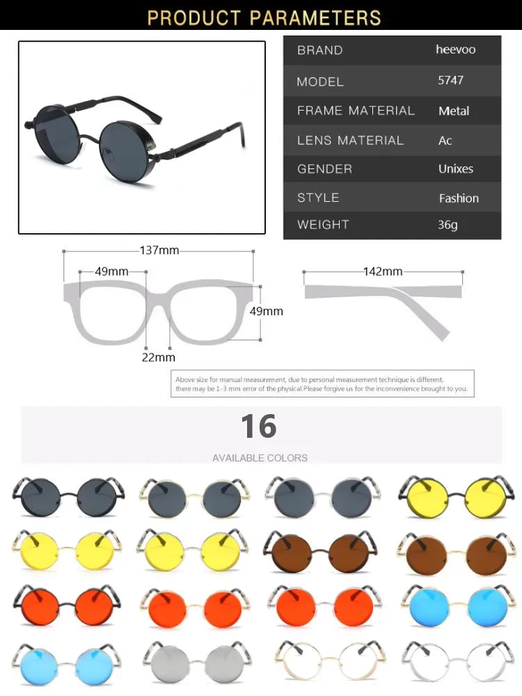 Round Metal Sun Glasses High Quality Oculos de sol
