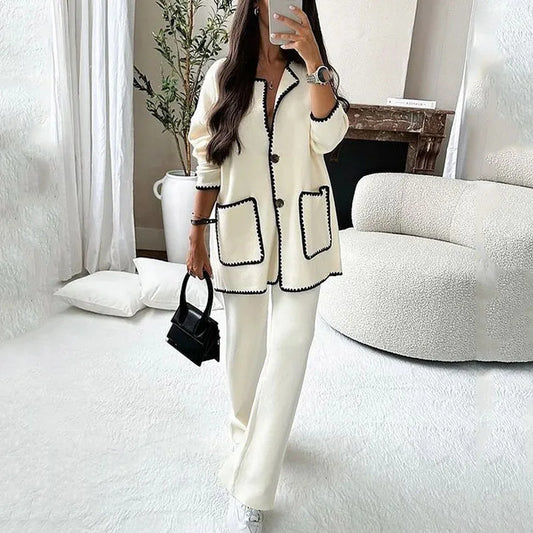 Elegant Autumn Women's Knit Cardigan & Pants Set