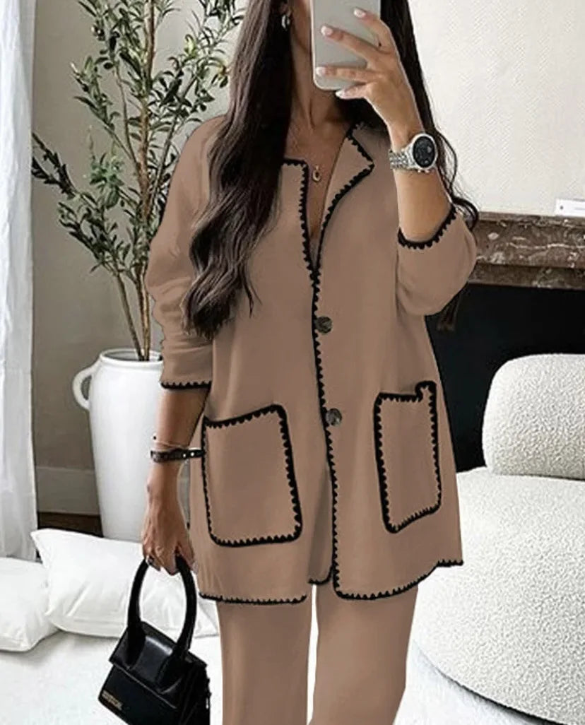 Elegant Autumn Women's Knit Cardigan & Pants Set